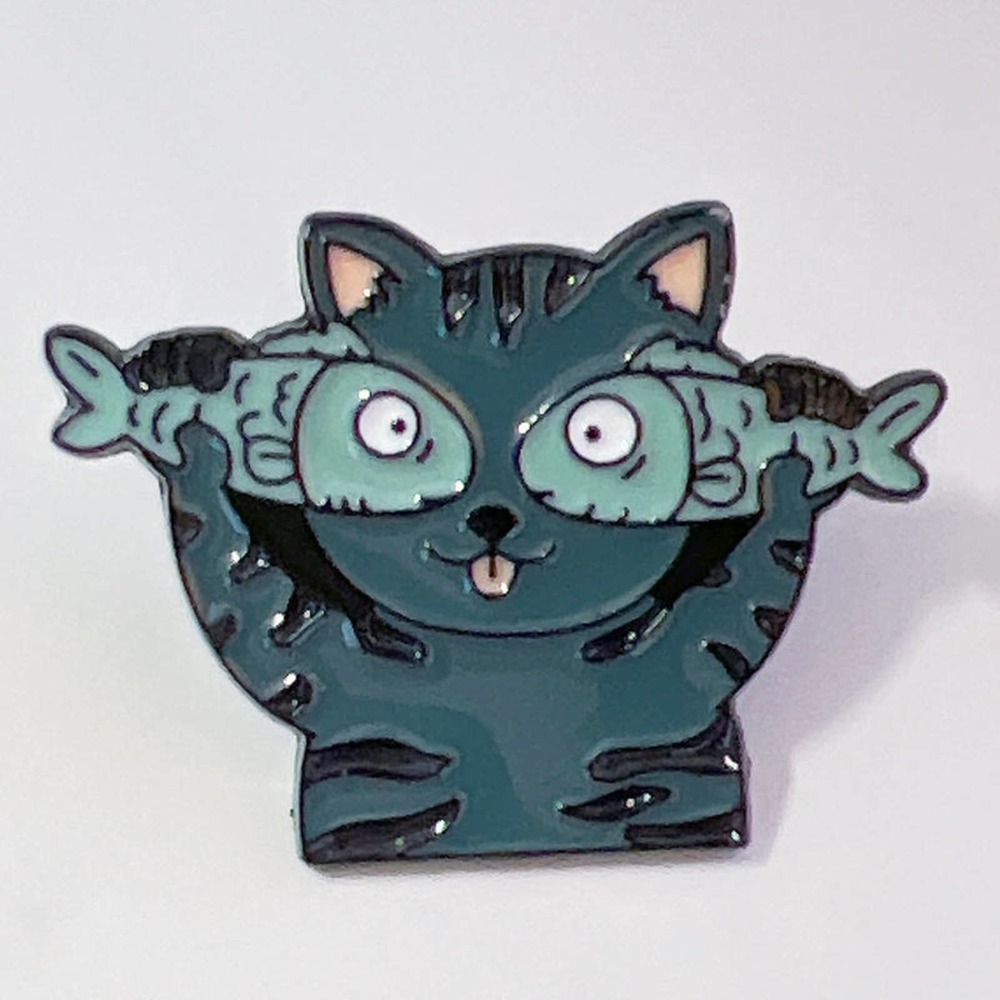 Cat with Fish Enamel Pin